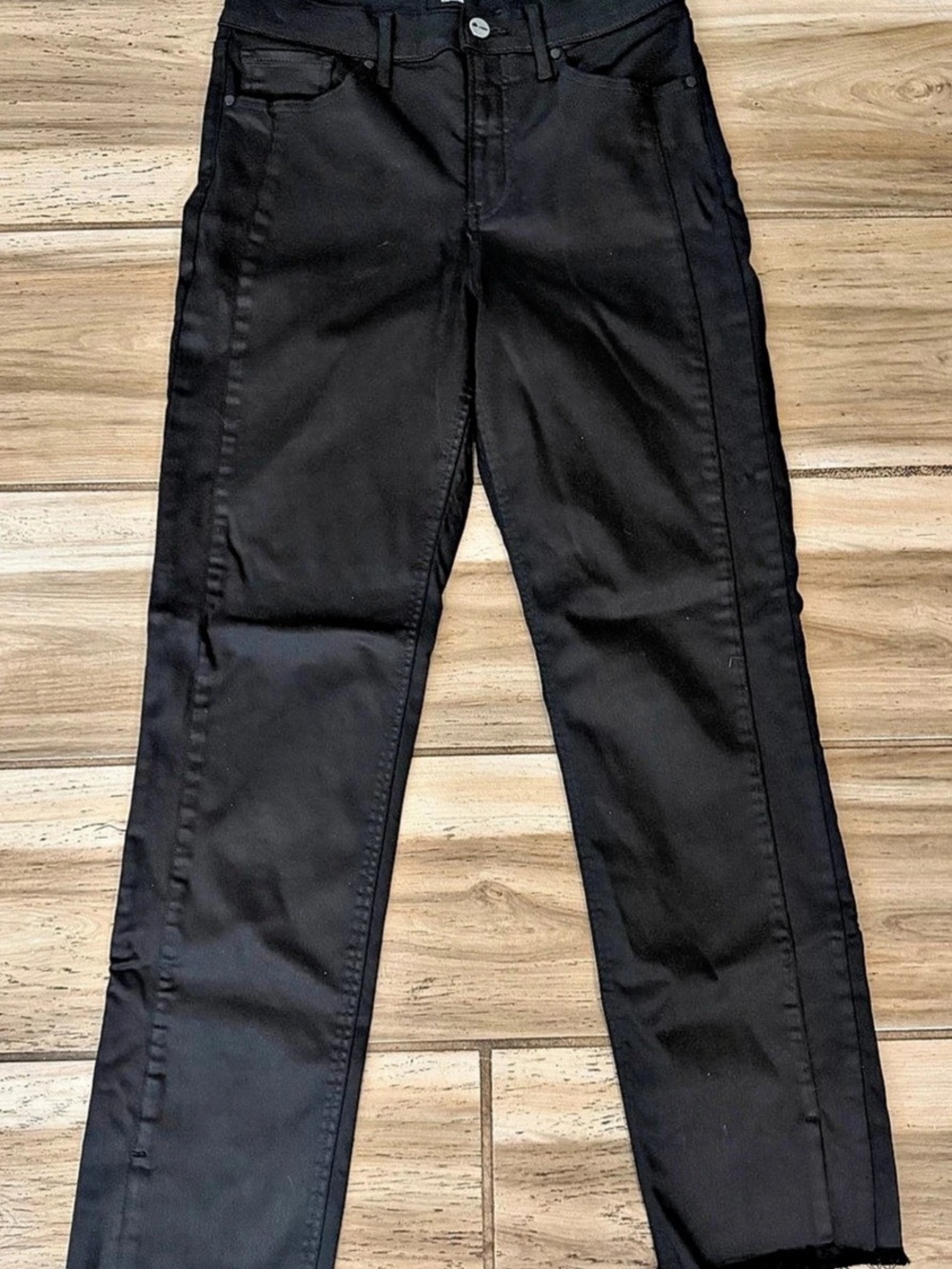 Express Modern Straight High Rise Coated Jeans Black Waist 6